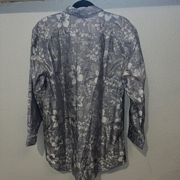 TORI RICHARD 100% Cotton Men's Gray Floral Design Button Up Long Sleeve Shirt -L - Picture 4 of 14